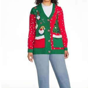 Holiday Time Red and Green Women's Cardigan Sweater